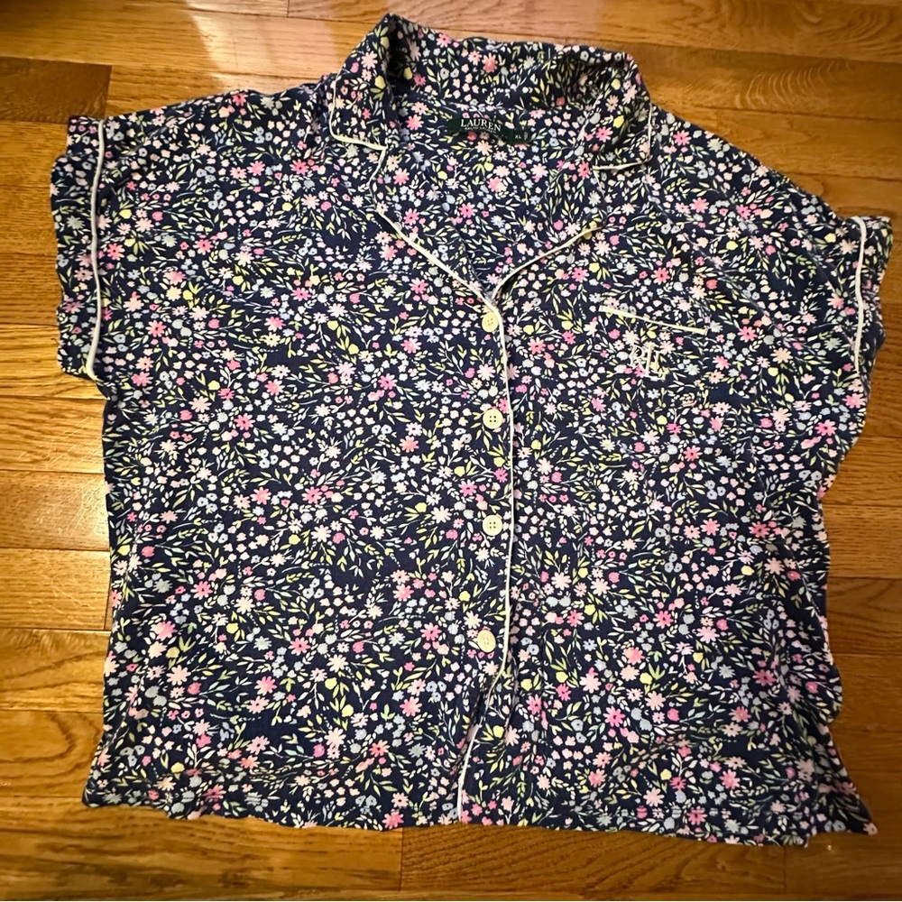 Lauren Ralph Lauren Floral 2 piece short sleeve Pajama Set with LRL monogram XL - Picture 2 of 9